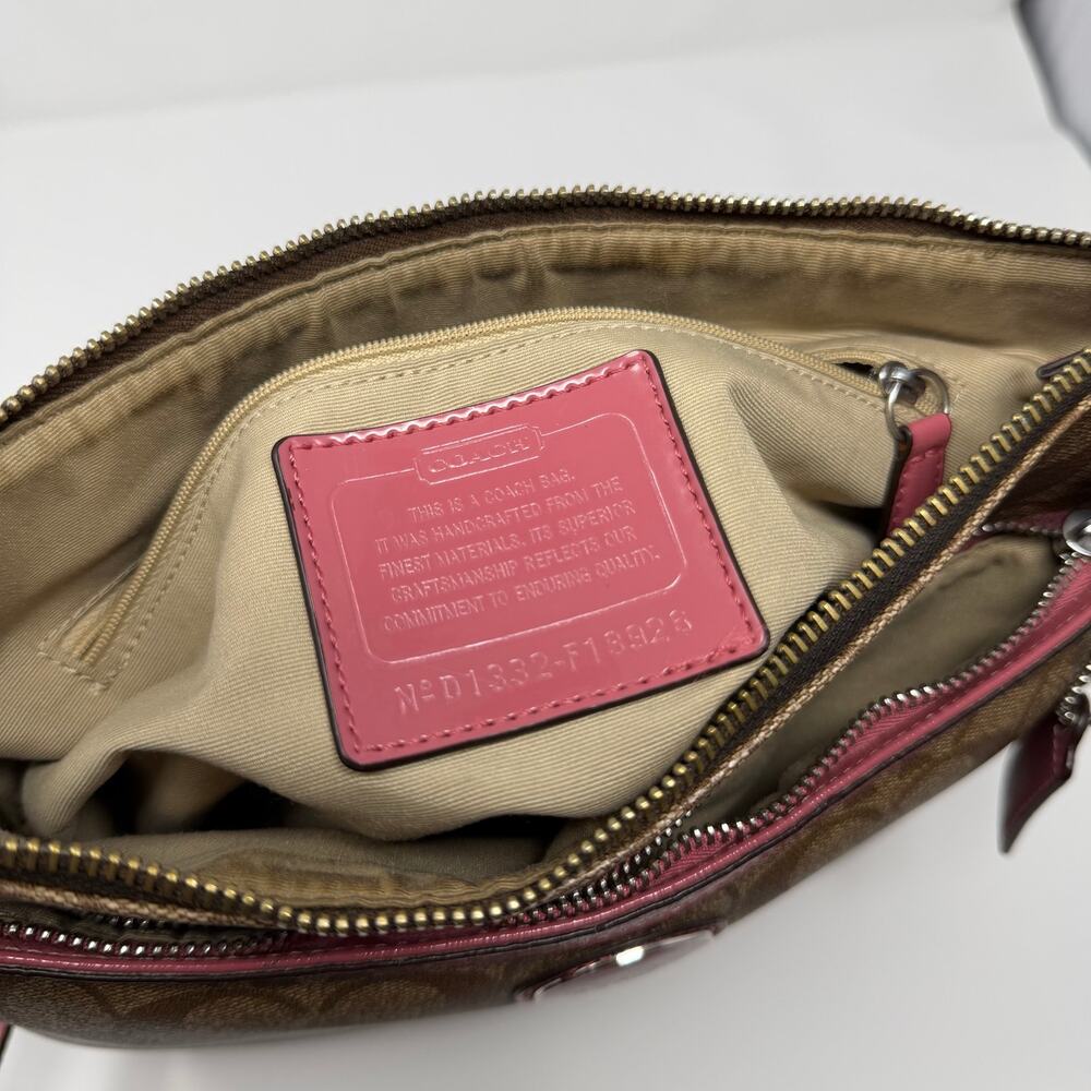 Coach Signature File Crossbody Bag Khaki Pink Leather - Picture 6 of 12